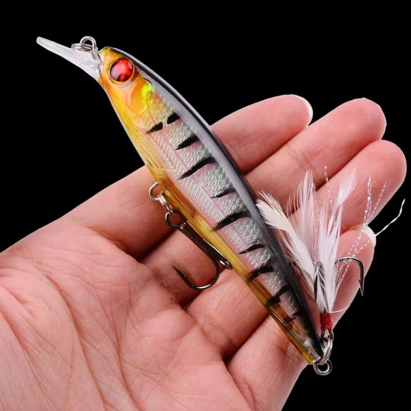 Lifelike Minnow Fishing Baits Sharp Treble Hooks Soft Feather Tails Portable for Freshwater Hiking Fishing Trips