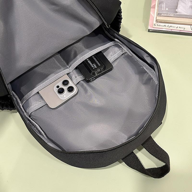 Schoolbag High Value Solid Color Backpack Large Capacity College Style Schoolbag Female Junior High School Students Cute Letter Embroidered Student