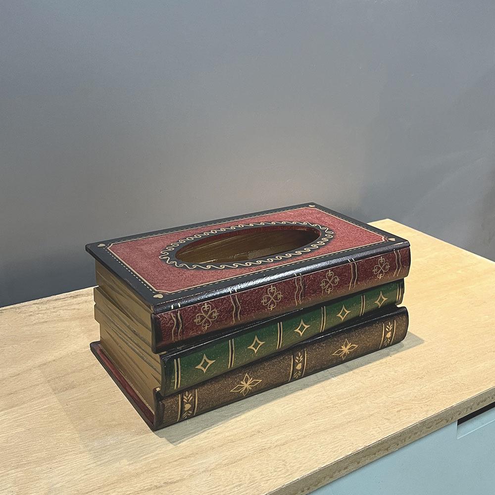 Creative Wooden Tissue Box Vintage Book Box Shape Tissue Box Art Restaurant Tissue Storage Box Ornament