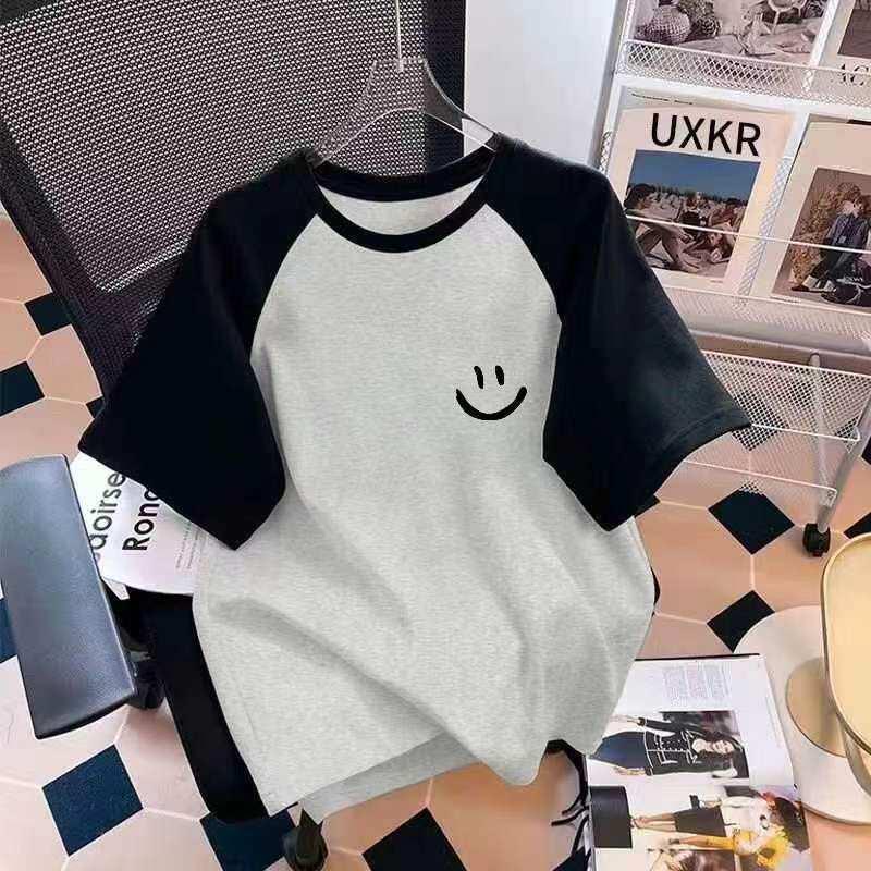 Girls' Cotton Raglan Short Sleeve T-shirt - Summer Loose Casual Print Top