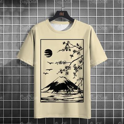 Japanisches Fuji-Berg T-Shirt für Herren Mode Kurzarm-Tees Lässiges Oberteil Sommer Lässige Herrenbekleidung Übergroße Streetwear XL