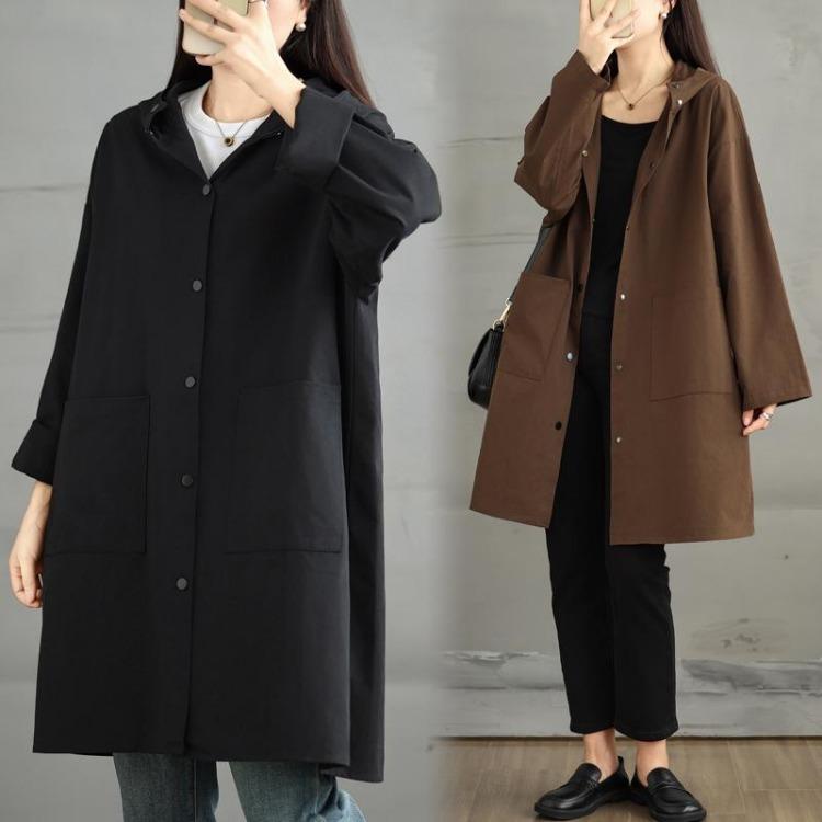Loose Hooded Casual Trench Coat Long Sleeve Jackets Plus Size Women Autumn Winter Outerwear