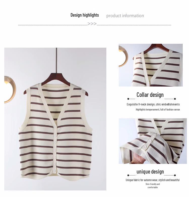 Striped Sleeveless Cardigan for Women - French Chic Autumn 2026 Vest
