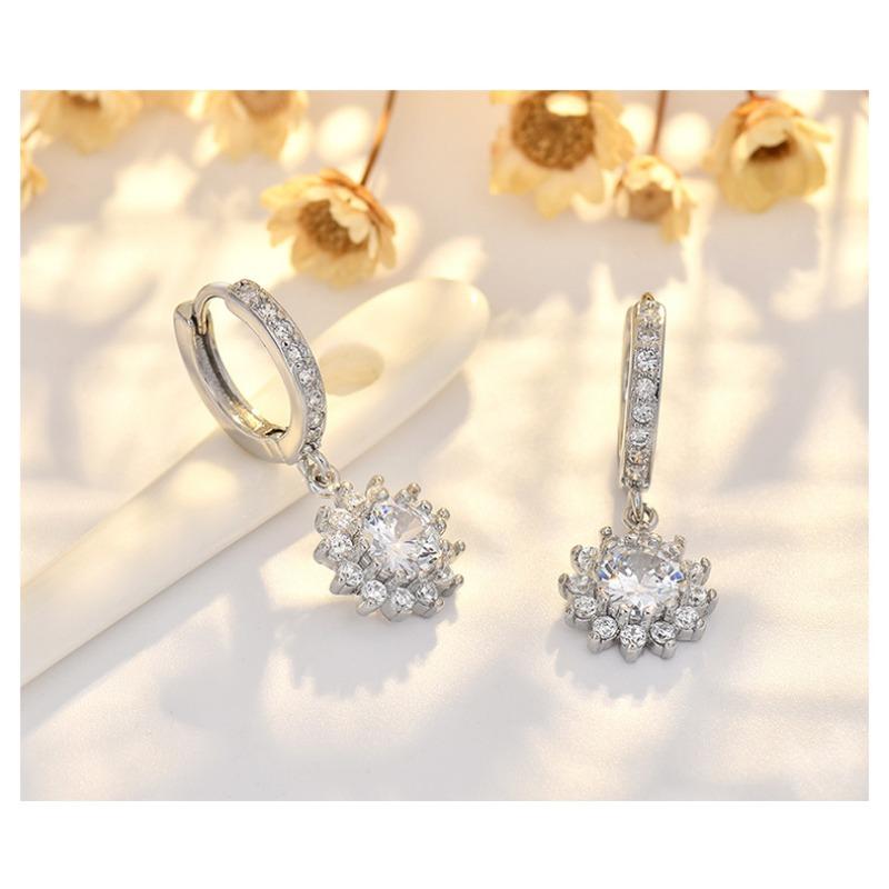 Sunflower Shaped 925 Silver Needle Gold Plated Zircon Earrings For Women