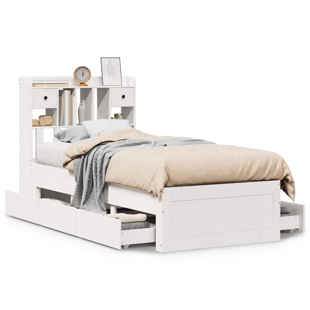 Solid Wood Bed with Shelf Without Mattress White 90 x 200 cm Pine