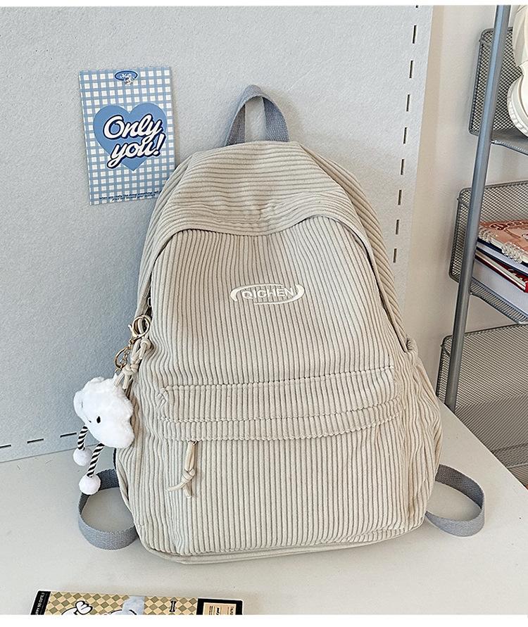 Schoolbag Corduroy Large Capacity Backpack New Casual Versatile Striped Velvet Mori Backpack Lightweight High School Student School Bag