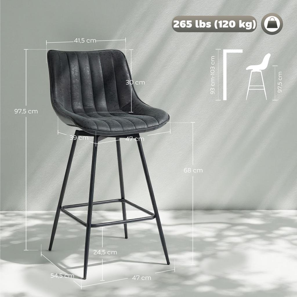 Bar Stools Set of 2, 68 cm Swivel Counter Stools with Backrest for Kitchen Island, Dining Room, Black