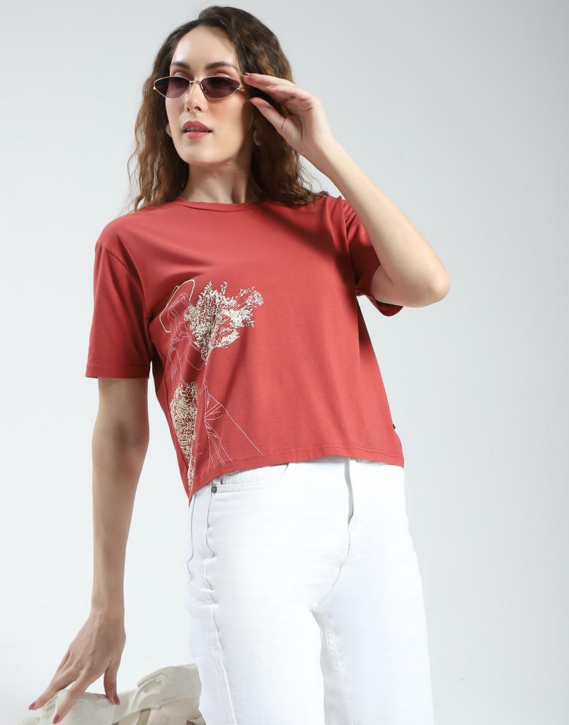MONTE CARLO Women's Regular Fit Printed Half Sleeve Round Neck Top