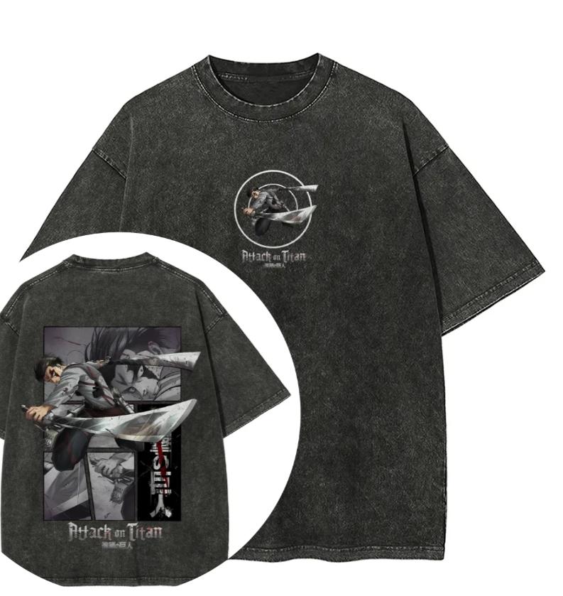 Hot Sale Attack on Titan Peripherals Graphic Print TShirt Men Women Retro Washed Cotton Harajuku Style Oversized Summer New Top