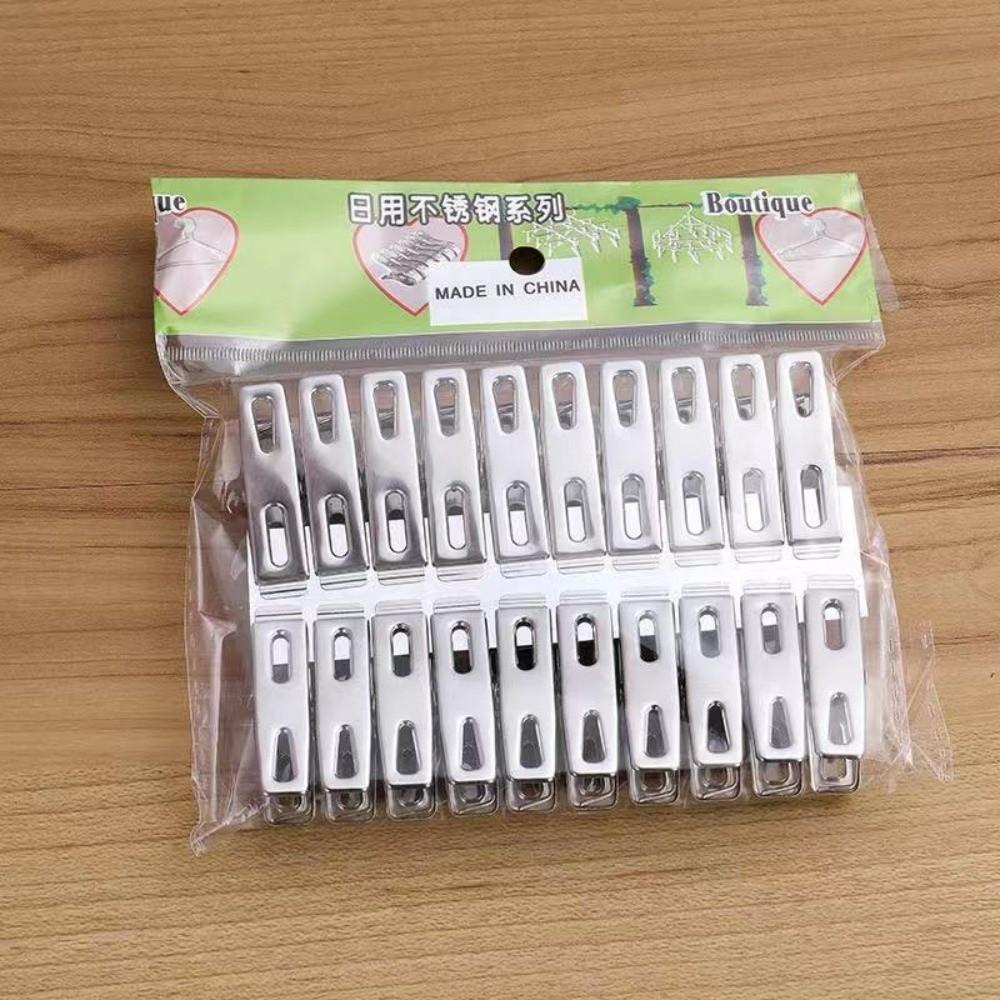 20pcs Windproof Clothes Pegs Stainless Steel Metal Binder Clips Household Document Clips  Kitchen