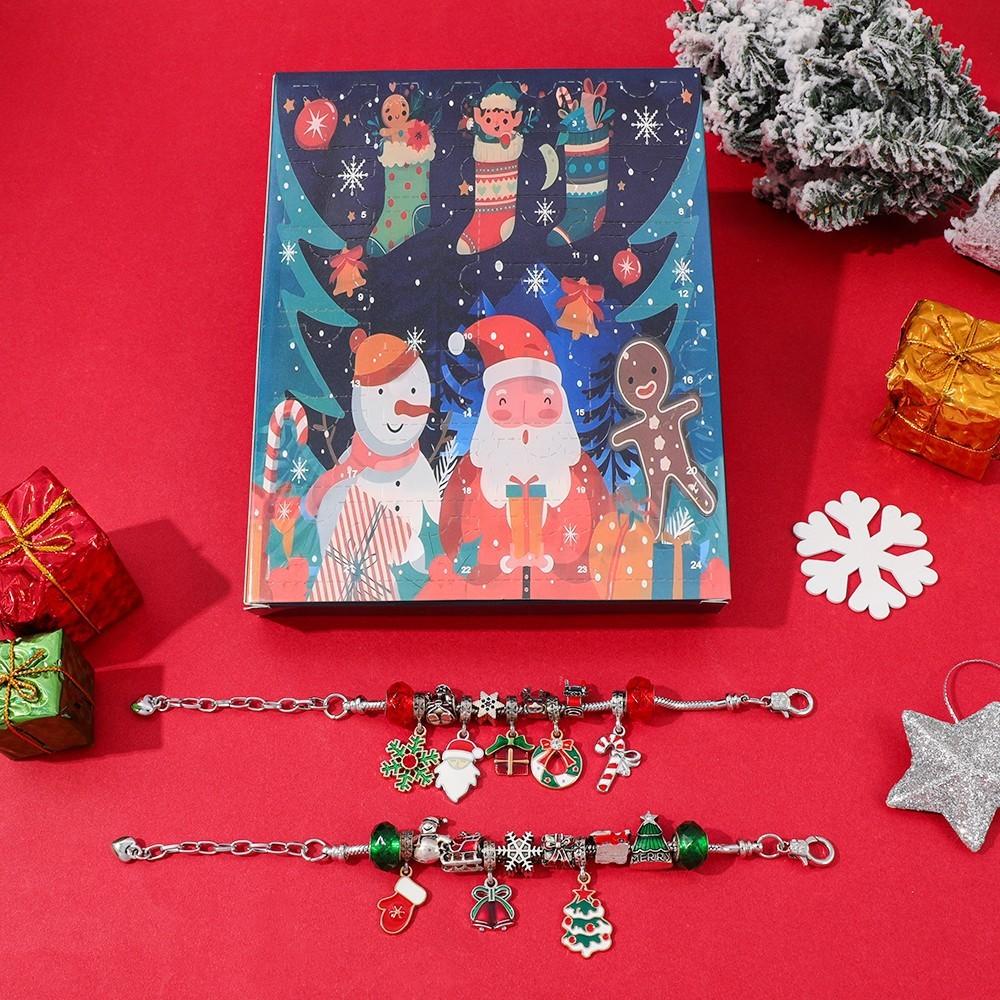 Christmas Countdown Calendar Jewelry Box With Cartoon Charm For Women