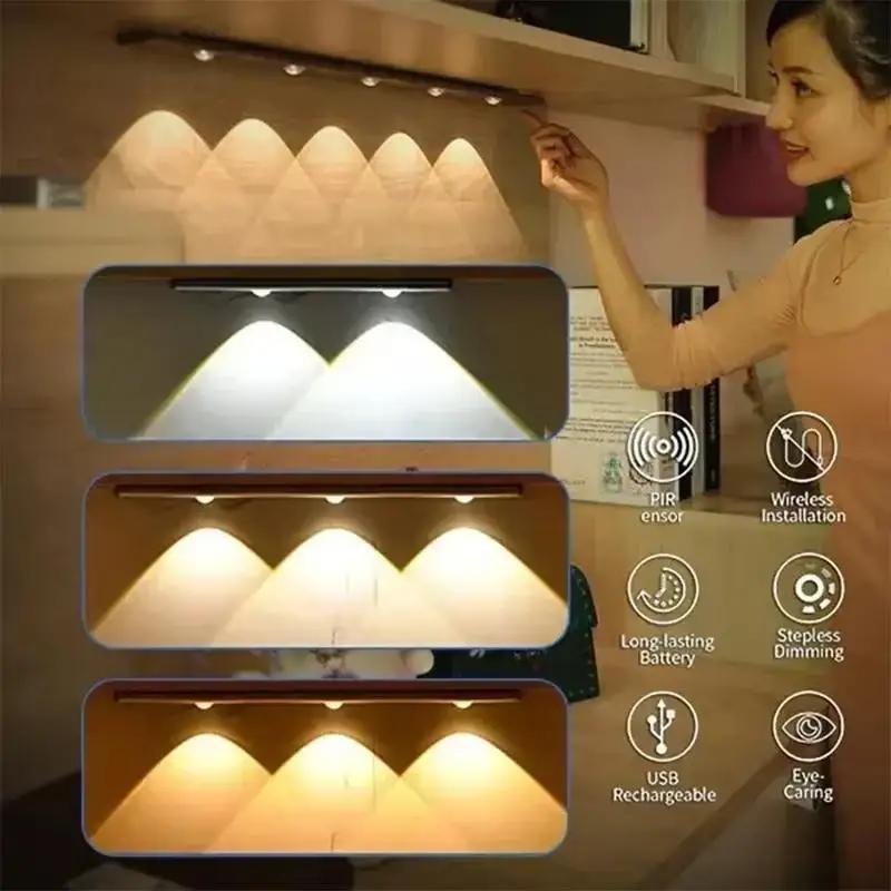 Motion Sensor LED Kitchen Under Cabinet Light Tricolor Rechargeable Ultra-thin Night Light for Kitchen Wardrobe Cabinet Lighting