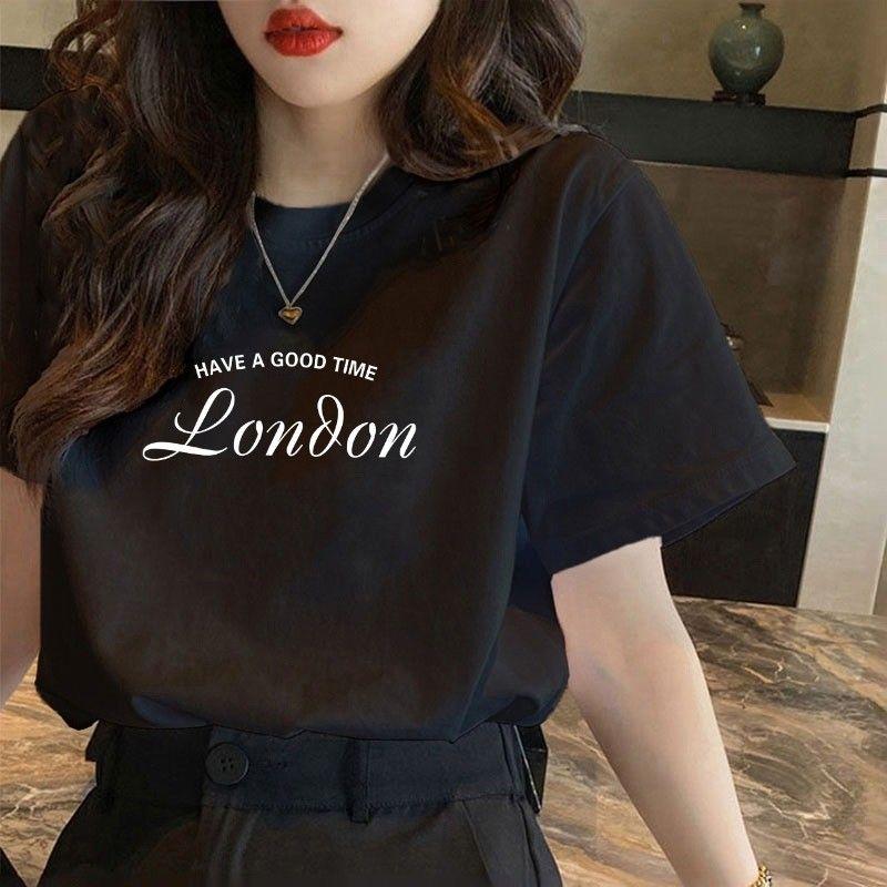 Summer Korean Style Cotton Short Sleeve Tshirt Women Loose Sweet Print Tee Tops