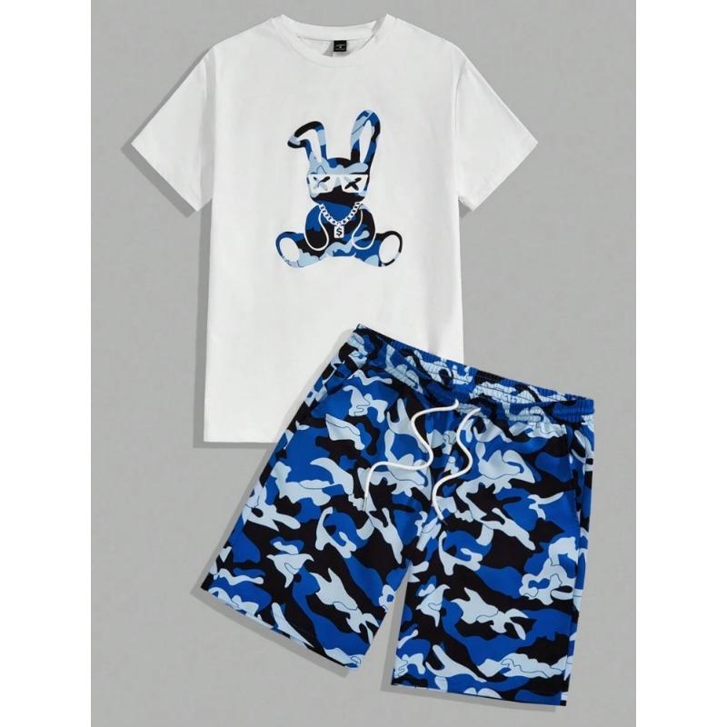 Summer Daily Men's Casual Shorts 3D Black And White Printed Men's T-shirt Shorts Set Urban Street Men Fashion Short Sleeves