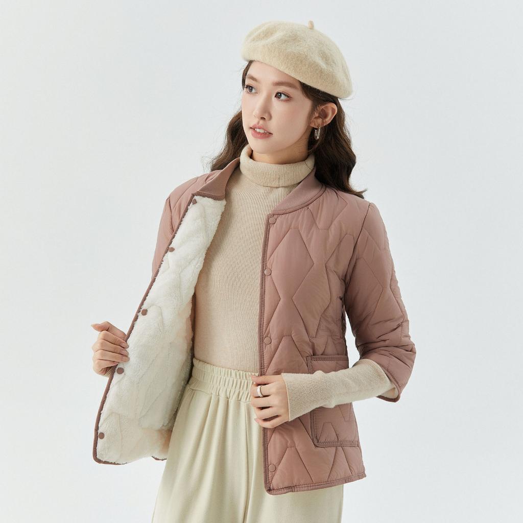 Women's Lightweight Warm Seven - point Short - sleeved Cotton Inner Liner Home - style Cotton Coat, Fleece - lined and Suitable for Outdoor Wear