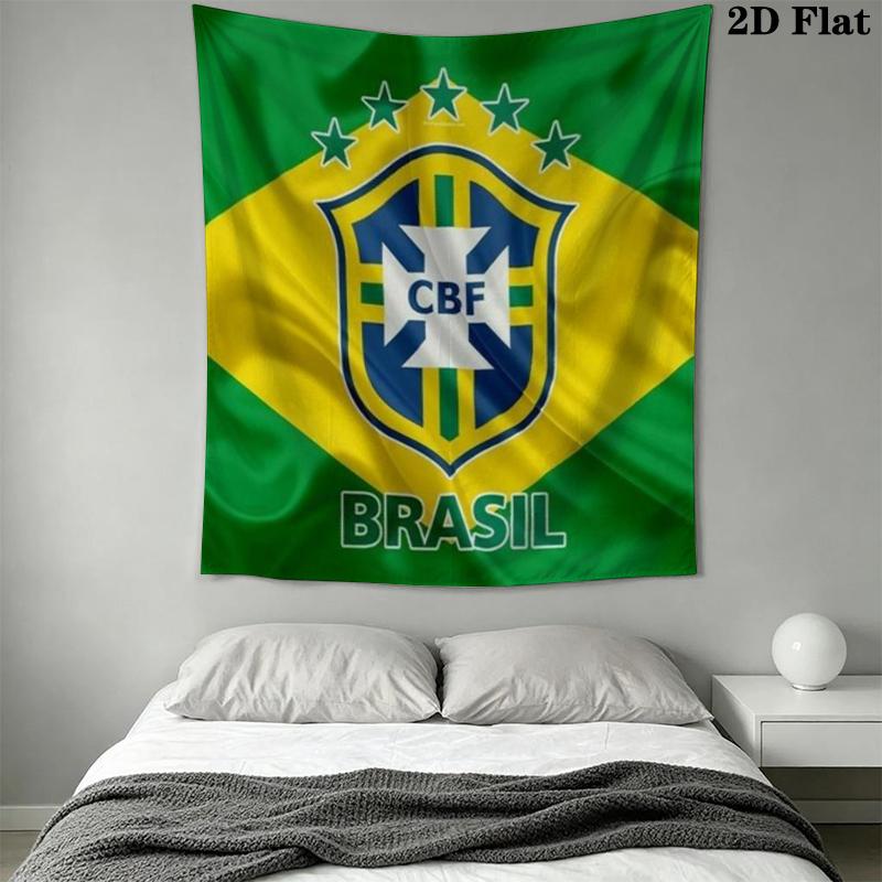 Brazilian Football Wall Tapestry Aesthetic Wall Hanging Printed Fabric Blanket Decorative Tapestries for Bedroom Living Room Home Decor