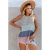 Moda Feminina Regatas de Tricô Verão Halter Sem Mangas Decote O Top Colete Feminino Casual Solto Listrado Colisão de Cores Praia Regata Plus Size(S-3XL)