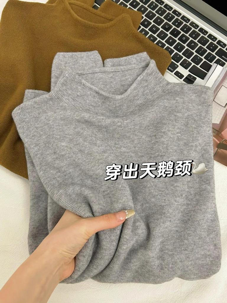 Milk blue inner sweater women's autumn and winter new semi-turtleneck knitted bottoming shirt, high-end outer wear temperament top