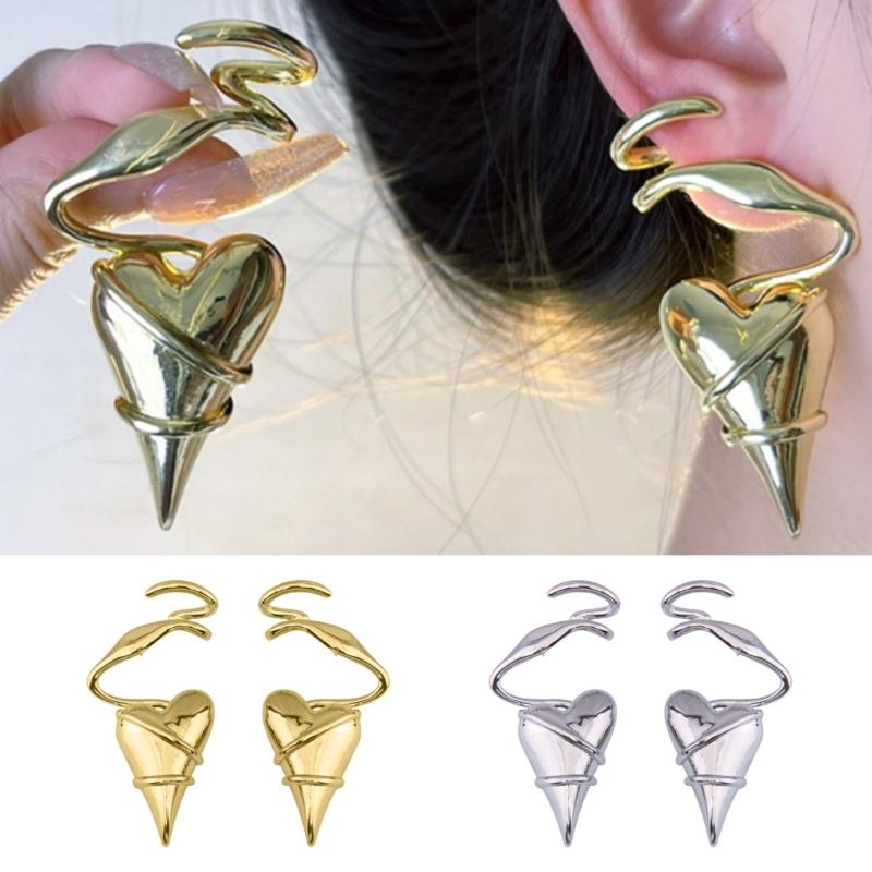 Elegante herzförmige Ohrringe mit gold-/silberfarbenem Draht umwickelt, Ohrschmuck für modebewusste Frauen