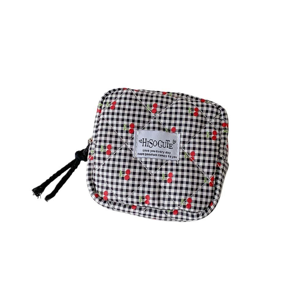 Cute Design Korean Cherry Pencil Case Large Capacity Cloth Plaid Pen Bag  Children