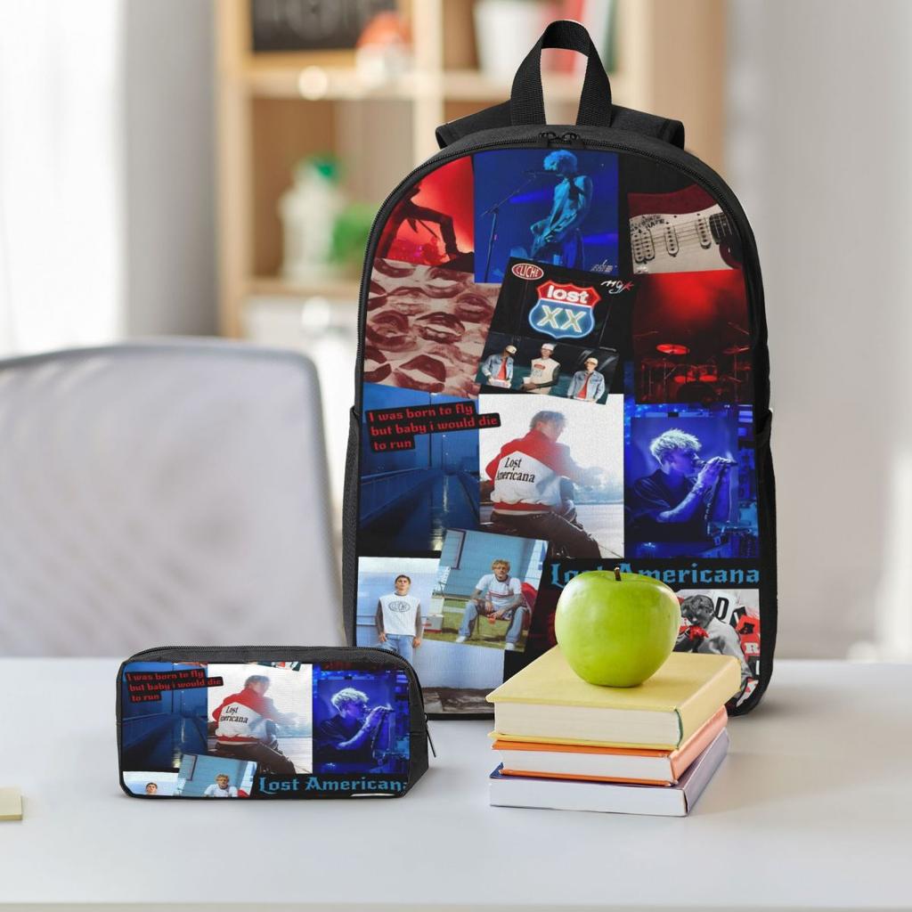MGK Lost Americana Tour School Bags Set for Boy Girl Pen Bags Backpack Sets with Lunch Box For School Students Knapsack