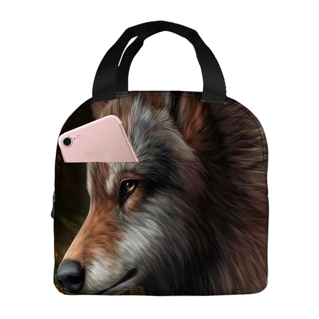 wolf angry animal  Portable Aluminum Foil Thickened Insulated Office Lunch Bag Waterproof Lunchs Bags Tote Bags
