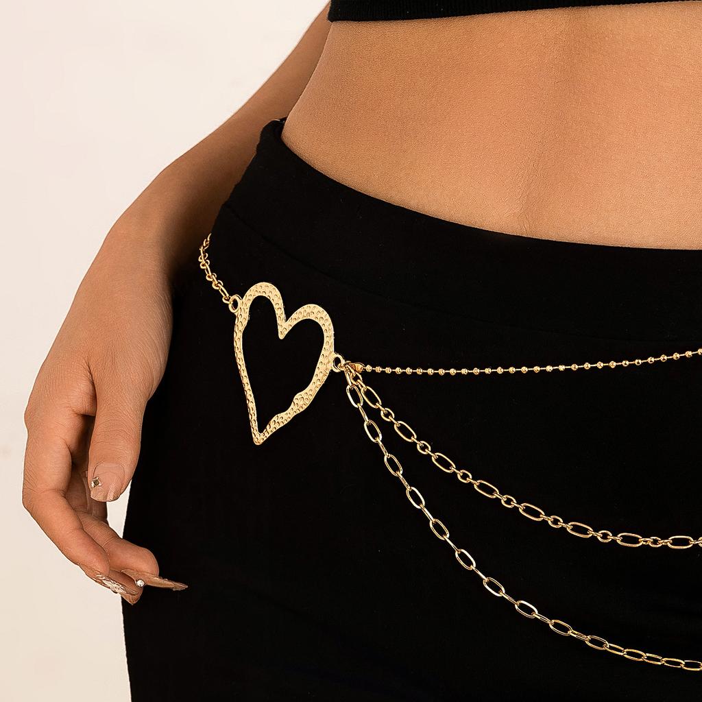 Sweet And Cool Exaggerated Big Love Waist Chain Female Personality Metal Thin Chain Body Chain Bodychain