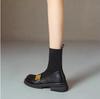 Women's Knitted Stretch Slimming Chunky Heel Ankle Boots, 2025 Autumn/Winter Retro Brown Mid-Heel Martin Loafers.