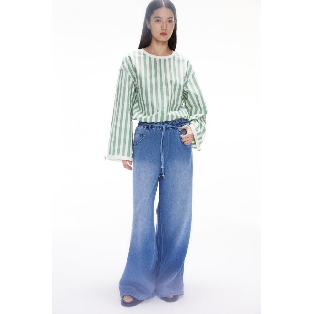 H M Drawstring Detail Top Green Stripe