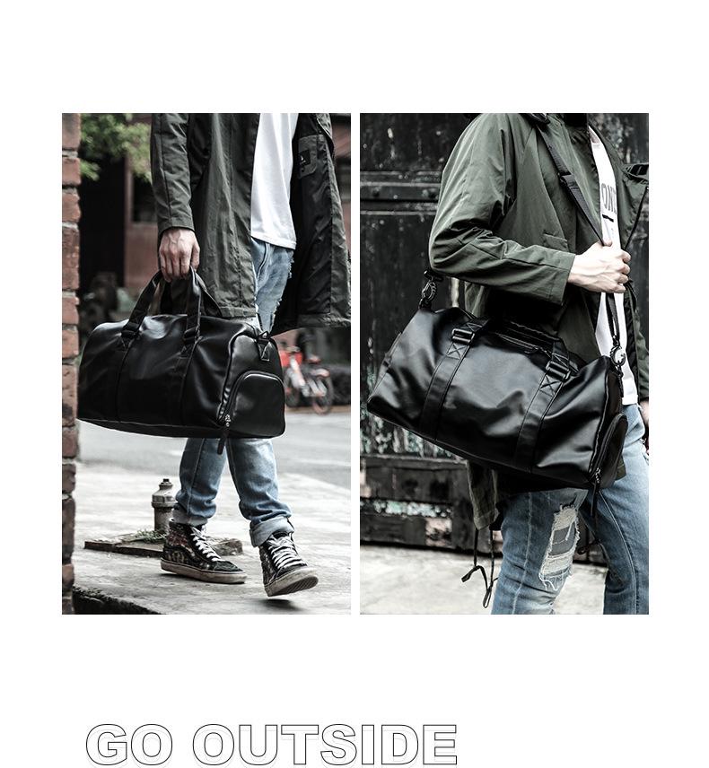 Men's Waterproof Leather Fitness Bag: Travel Handbag & Shoulder Messenger with Dry/Wet Separation