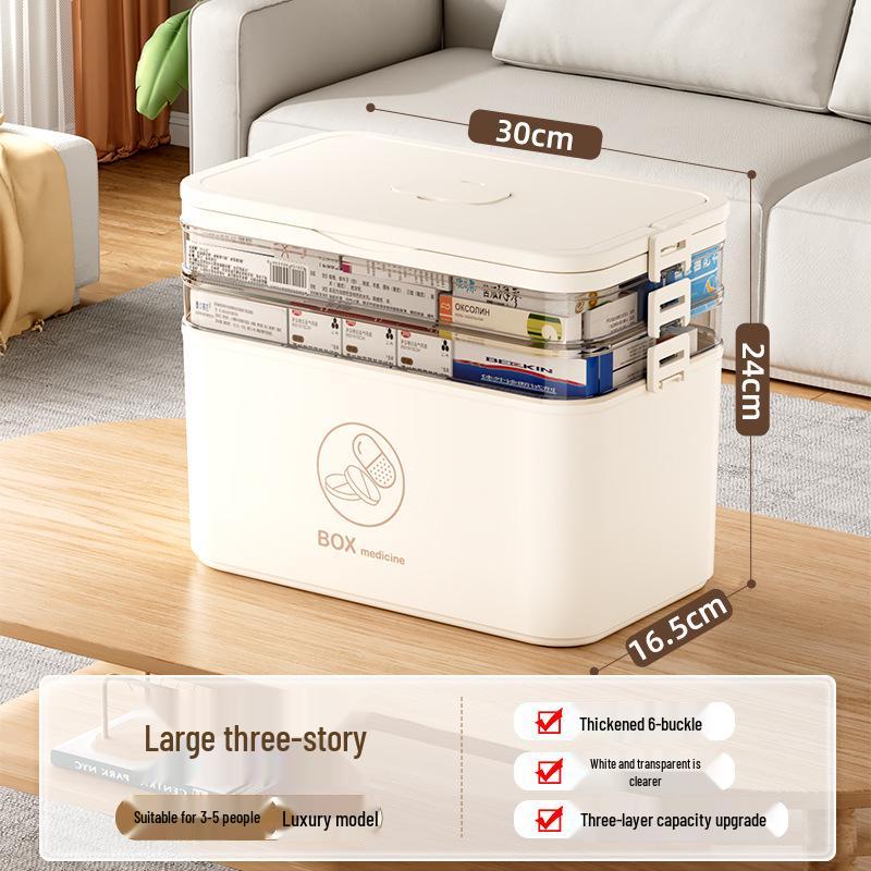 Large Multi-layer Plastic First Aid Kit & Medicine Storage Box for Household Use