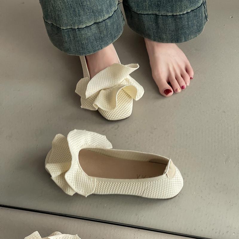 Soft sole comfortable knitted ruffle edge women's shoes summer new elegant flat sole single shoes grandma shoes
