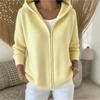 Womens Oversized Knit Zip-Up Hooded Cardigan Sweater Fall Winter 2026 Solid Color Casual Loose Fit