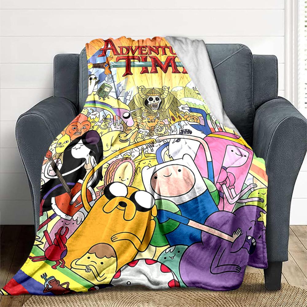 1pc Adventure Time Characters Flannel Throw Blanket - HD Printed Lightweight Soft Warm All-Season Blanket for Sofa, Bed, Travel013