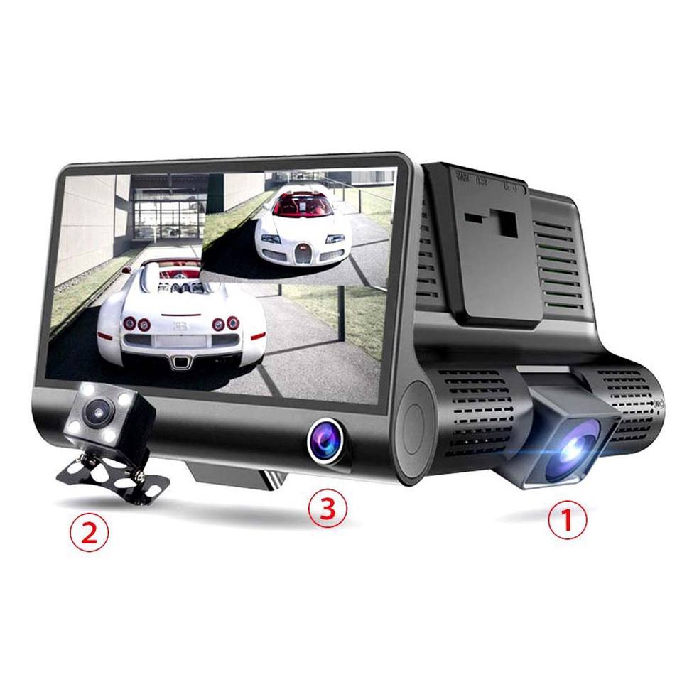 3 Lens Driving Recorder 4" Touch Screen 1080P Car DVR Dash Cam Video Recorder with G-sensor Motion Detection Parking Guard