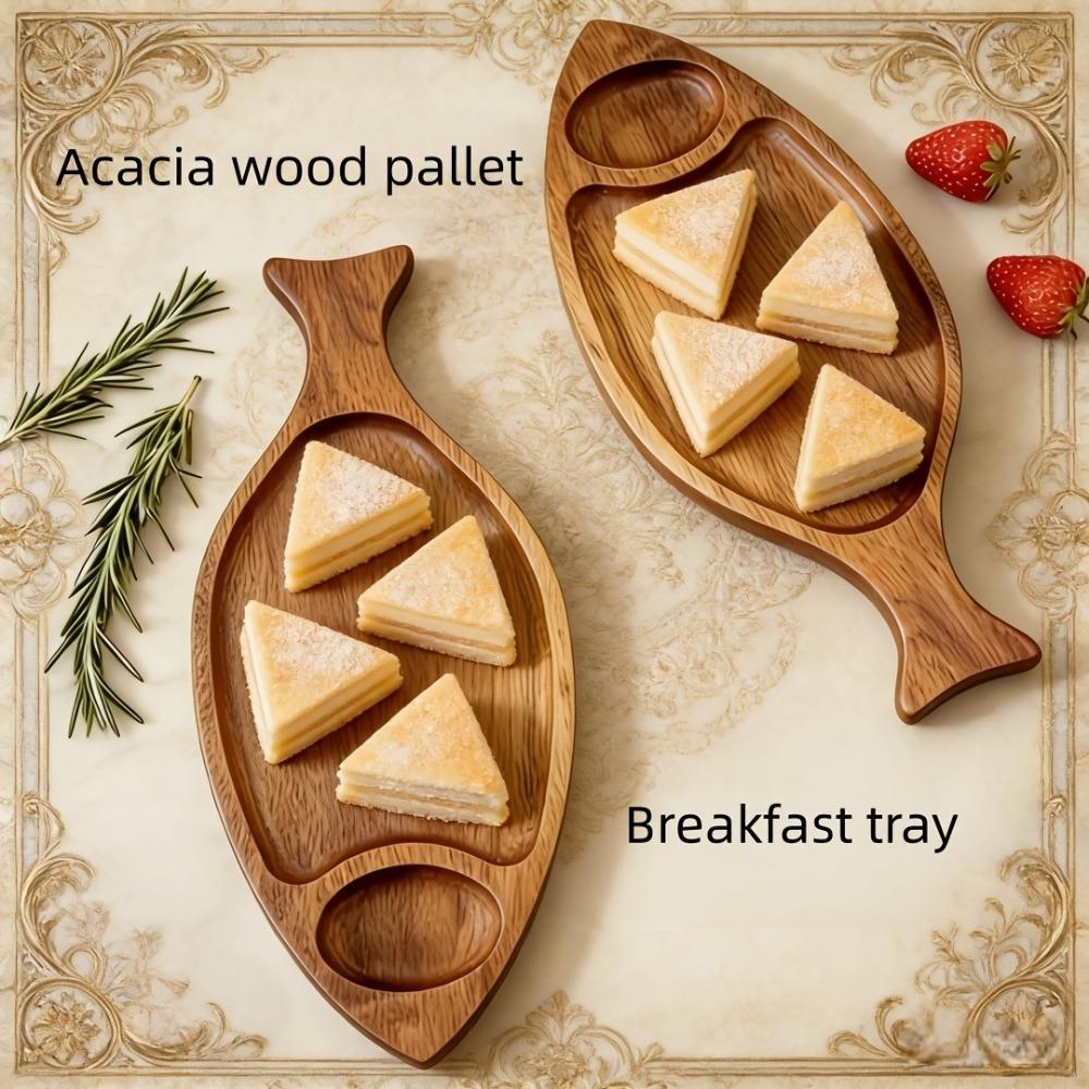 Natural Serving Platter Rustic Solid Wood Tray Tableware Fish Shaped Plate Restaurant Use