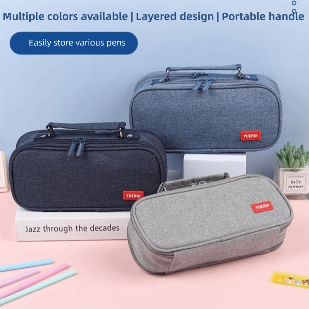 Portable Canvas Pencil Bag Multi-functional Thickening Large Capacity Stationery Bag Handheld 5 Layers Storage Box School