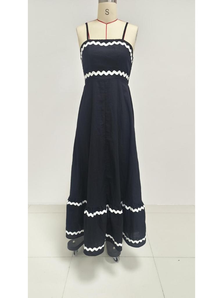 Damen Sommer Spitzen-Patchwork Spaghettiträger Maxikleid