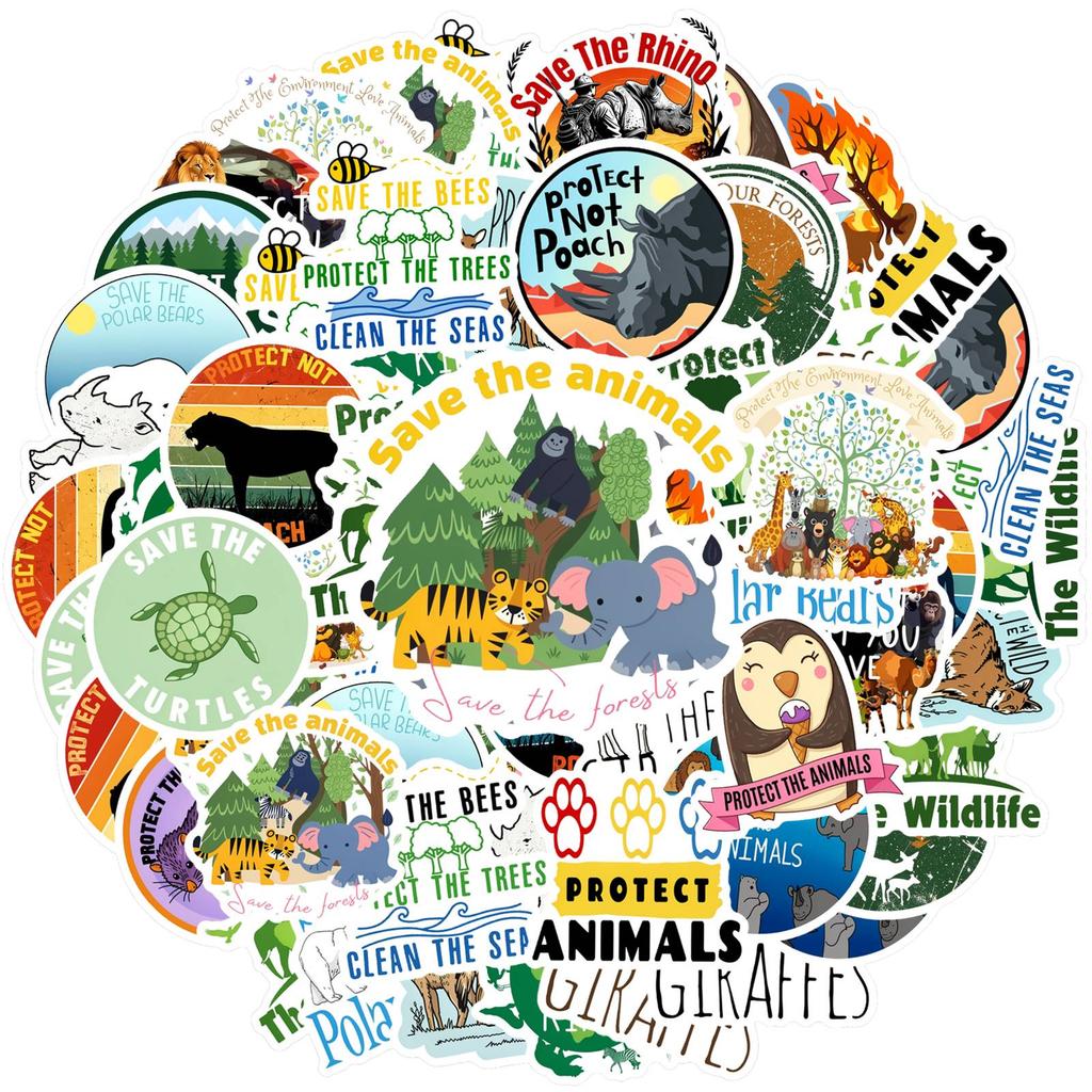 35pcs-50pcs Motivational Wildlife  Stickers Whimsical Animal Conservation  Stickers  Stationery Stickers