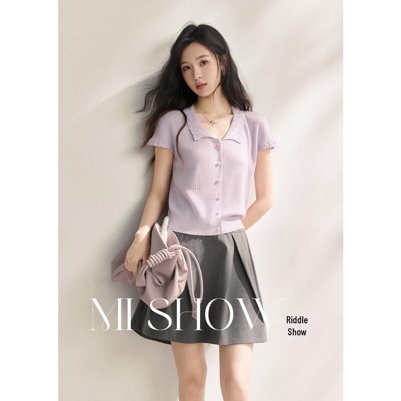 Mishow Women s Ribbed Knit Polo Crop Top S