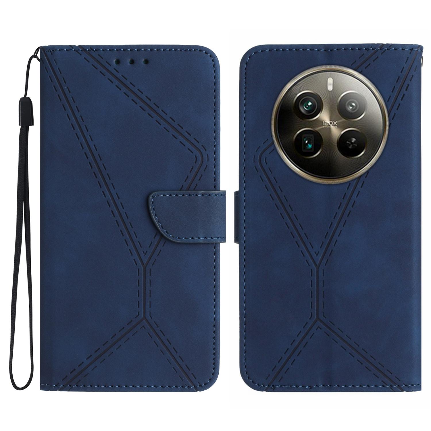 

HT05 Чехол-кошелек для Realme 12 4G/12+ 5G, из ПУ кожи, с подставкой, чехол для телефона с тиснеными линиями Blue