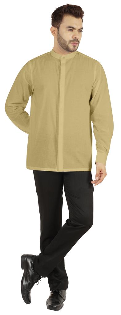BestMan Mens Solid Shirt Mandarin Collar Long Sleeve Button-Up Formal Shirts Office