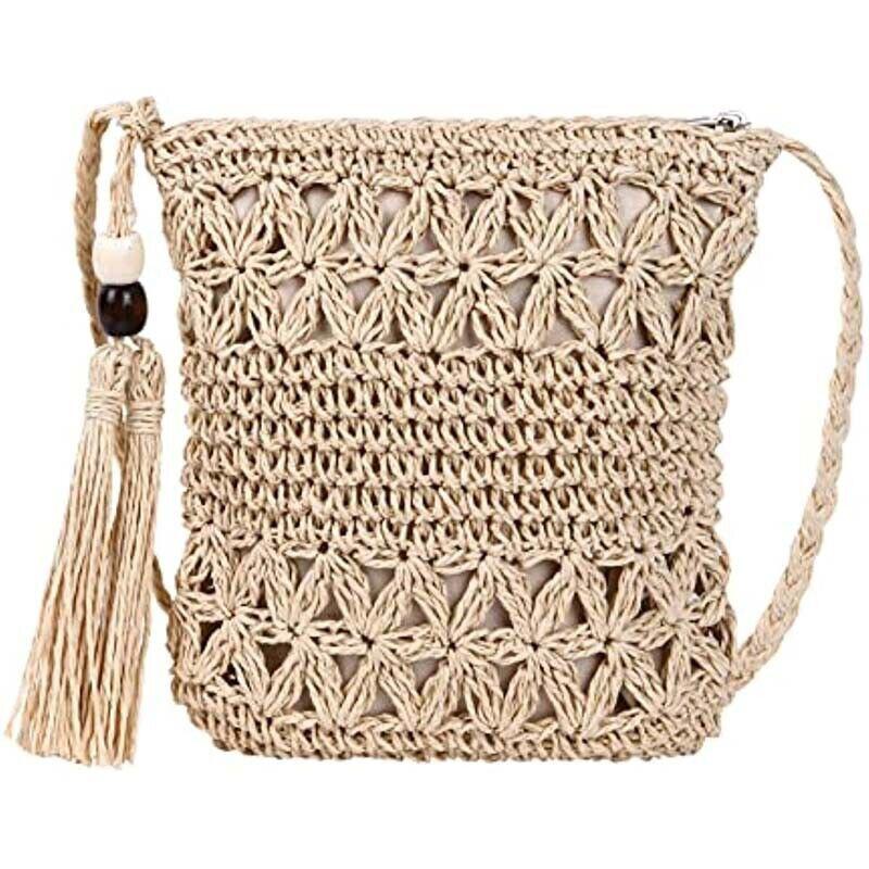 Straw Weaving Shoulder Bags for Women Tassel Beach Crossbody Bag Messenger Bag
