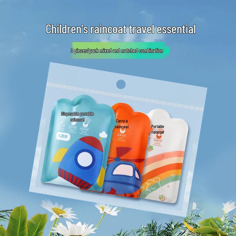 Children's Disposable Extended One-Piece EVA Raincoat with Backpack Cape