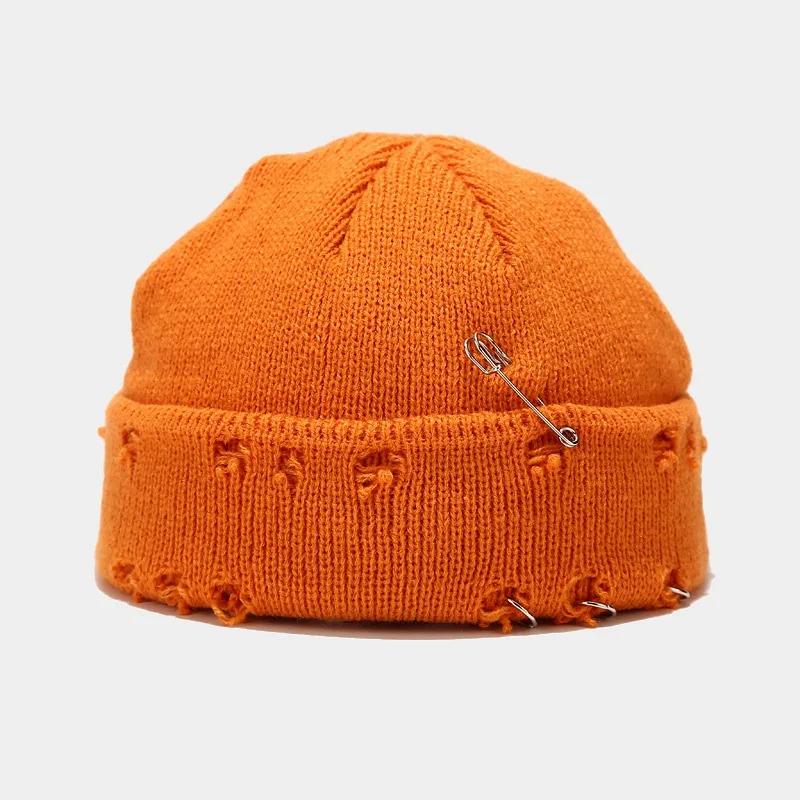 New Winter Harajuku Beanies Knitted Hat Women Fashion Warm Thick Men Hip Hop Pin Hole Skullcap Short Hat Unisex Basic Cap