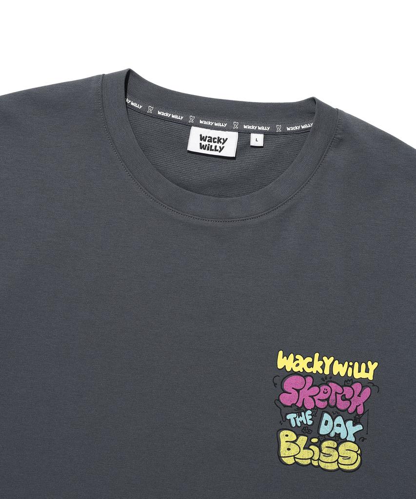 WACKY WILLY Color Typographic Short Sleeve T-Shirt Charcoal