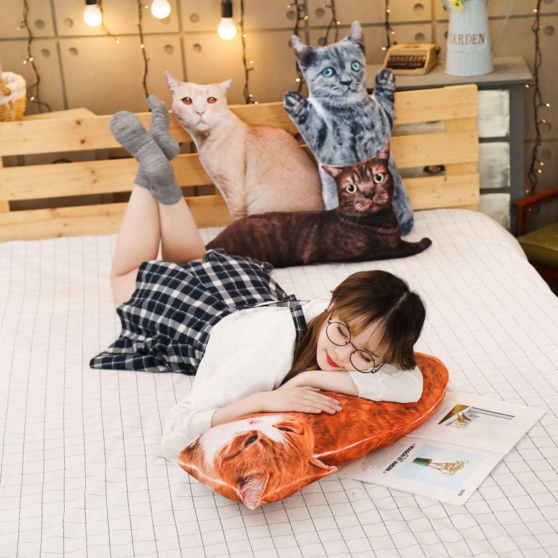 Simulated 3D Cat Tiger Throw Pillow Doll Plush Toy Holding Sleeping Rag Doll Cat Funny Bedside