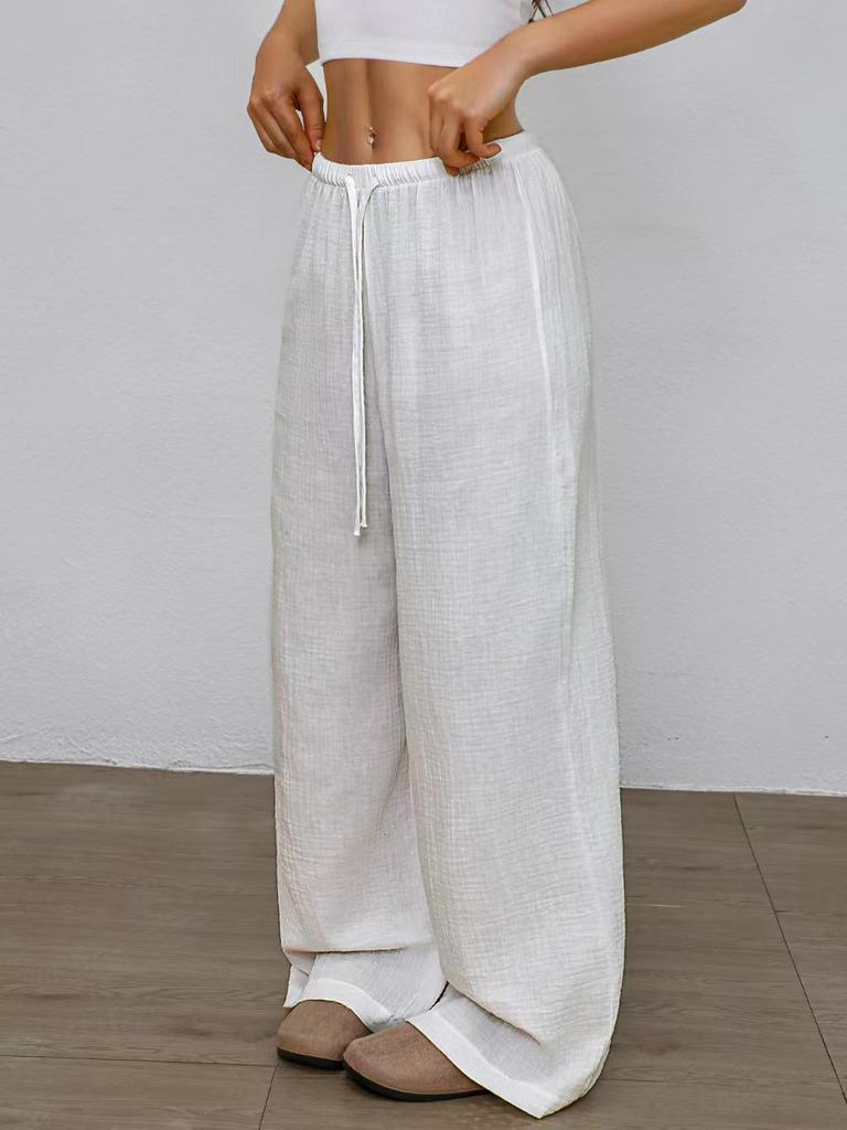 2026 Women's Pure Cotton Loose Solid Color Elastic Waist Wide-Leg Casual Pants