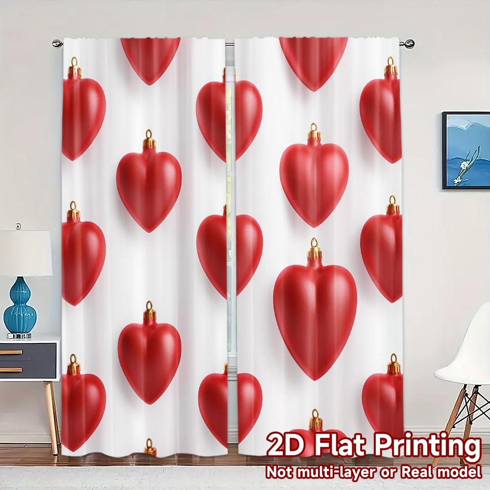 

Set Of 2 Minimalist Flat Printing Jit Curtains Without Rod Heart Ornaments Popular Polyester Home Decor Curtain W100*H70(CM)-Hooks&2PCS
