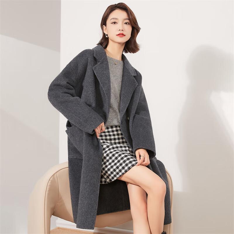 Jinjv Women's 100% Wool Double-Face Mid-Length Coat